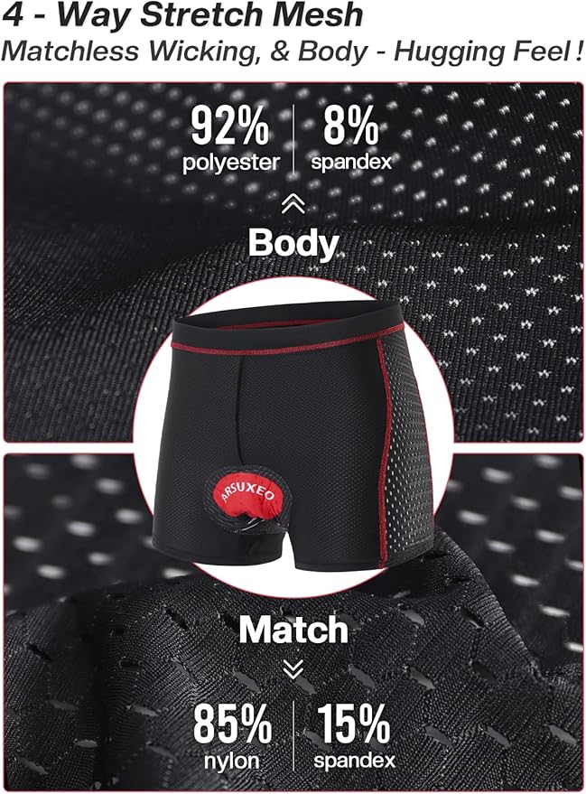 ARSUXEO Men's Cycling Underwear 4D Padded Bike Shorts Bicycle Biking Cycling Shorts with Padding Mountain Bike Liner