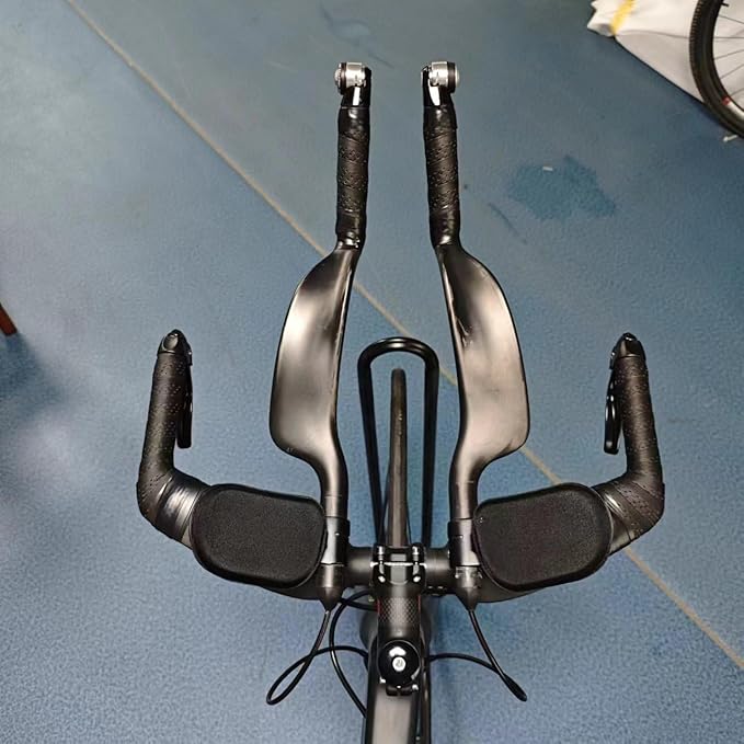 Carbon Bicycle TT Arm Rest Handlebar Aero Bars Extension Triathlon Trial Bike Bar Ends Cycling Bullhorn Handlebar Parts 22.2mm for Road TT Bike,Fixed Gear,Racing bike-Black Matt (With hole)