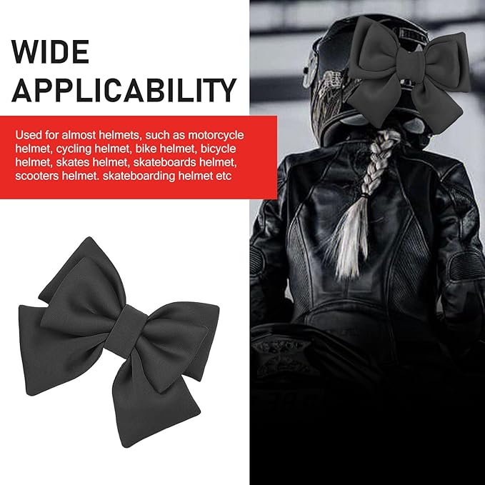 Motorcycle Helmet Decoration, Removable Oversized Bow Helmet Accessories, Self-Adhesive Cute Fashion Ornament, Universal Ski Bike Motorcycle Hat Modification Patche (Black)