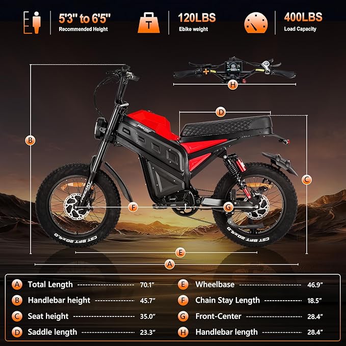 FREESKY 4000W Dual Motor Electric Dirt Bike for Adult,2880WH 60AH Battery Up to 40MPH & 200Mile Long Range Moped Ebike,20" Fat Tires All Terrain Mountain E bike,Full Suspension AWD Electric Motorcycle
