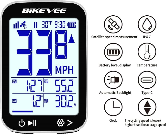 Bike Speedometer GPS Wireless Cycling Computer – Auto Start/Stop, Auto Backlight, Waterproof Bicycle Odometer MPH KM/H, 2.4" LCD Display