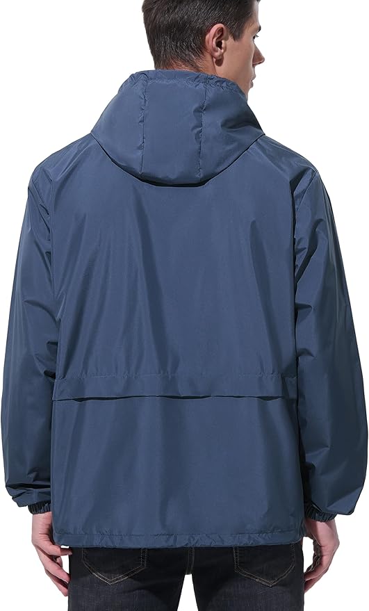 Mens Rain Jacket Raincoat Windbreaker Running Waterproof Lightweight Packable with Hood Travel Hiking Cycling