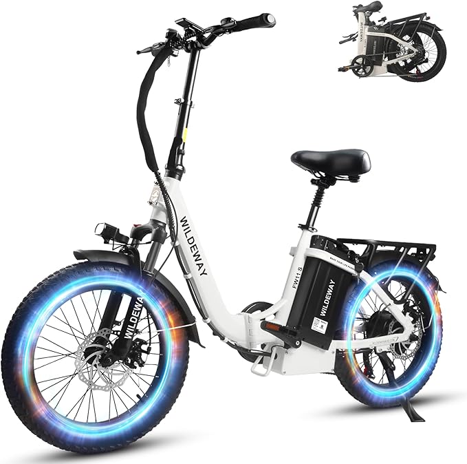 Electric Bike for Adults 48V 32Ah（1536Wh） FW11 20” x 3.0” Long Range 28MPH Folding E-Bike Men Women Fat Tire Mountain Foldable Step-Thru Ebike City Urban Commuting Bicycles UL 2849 Certified