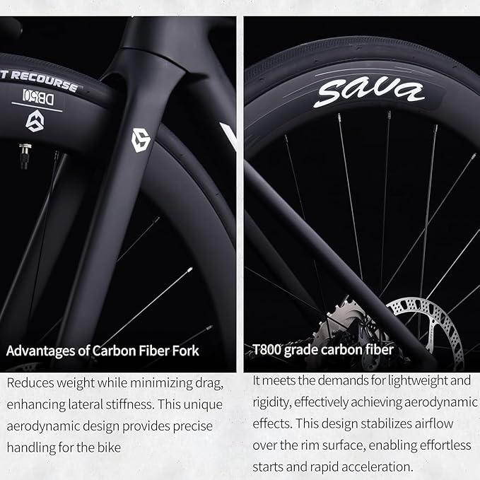 SAVADECK A7L Carbon Road Bike, T800 Carbon Fiber Frame 700C Racing Bicycle with Shimano 105 R7100 24 Speed Groupset and Hydraulic Disc Brake, Ultra-Light Carbon Bike for Man and Women