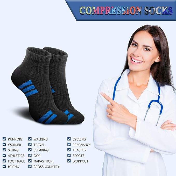 QUXIANG Compression Socks for Women & Men Circulation 3/6/7 Pairs Arch Ankle Support 15-20 mmHg Best for Running Cycling