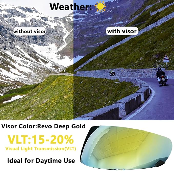 Qualifier DLX Helmet Visor,UV Protection Motorcycle Helmet Face Shield Compatible with Bell Qualifier DLX Mips/Qualifier/Star/Vortex/RS-1/RS-2/Revolver (Revo Deep Gold)