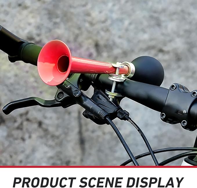 Bike Horn, Classic Waterproof & Rustproof Metal Squeeze Horn with Loud Sound, Plug & Play Handlebar Mount Speaker, Universal for Adult, Kids Bicycles (Red)
