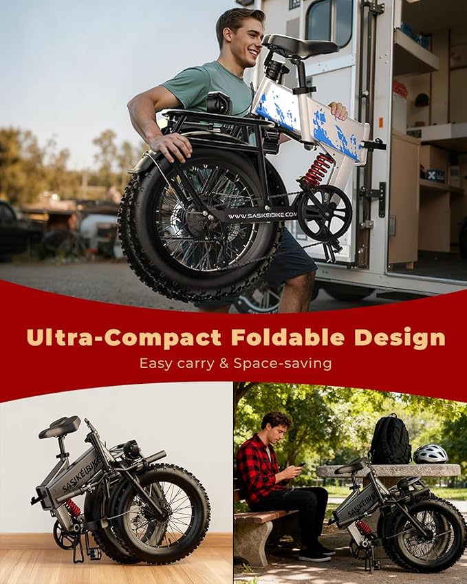 1500W Folding Electric Bike for Adults,52V 20Ah Removable Battery Ebike with 30+MPH 70 Miles Max,20" x4.0 Fat Tire E-Bike, Foldable Dual Suspension Electric Bicycle for Commute,Mountain