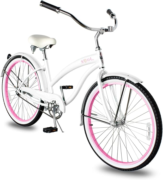 Tracer Nova Beach Cruiser Bike for Women,26 Inch Wheels,Hi Ten Steel Frame,1 Speed,Coaster Brake,Hybrid Bike for Adults,Complete Cruiser Bikes,White