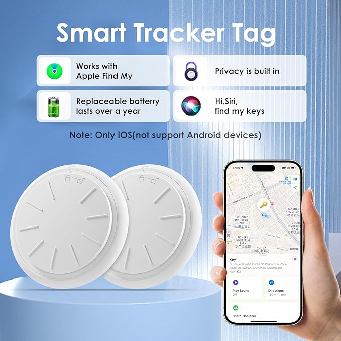 Mini GPS Tracker for Vehicles No Monthly Fee,GPS Car Tracker,Hidden Car Tracker with Case,Real Time Car GPS Tracker Work with Apple Find My(iOS Only) (Waterproof White,2PCS)