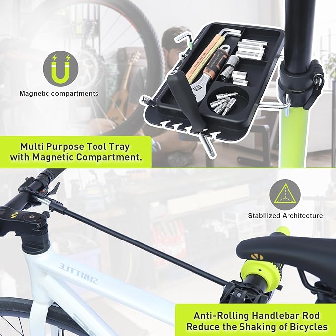 E Bike Stand Repair (Max 132 lbs) - Foldable Bike Stand for Maintenance of Road Bike Stand& Mountain Bike Stand,Bicycle Repair Stand for E-bikes with Super-strong Tube,Height Adjustable Portable Bicycle Heavy Duty Mechanics Workstands