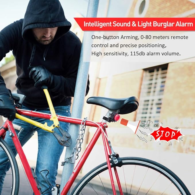 ONVIAN Wireless Bike Alarm with Remote, 115dB Loud Bicycle Anti Theft Alarm Vibration Motion Sensor System, USB-C Rechargeable Bike Alarms for Ebikes, Motorcycle, Scooter, Car, IPX5 Waterproof