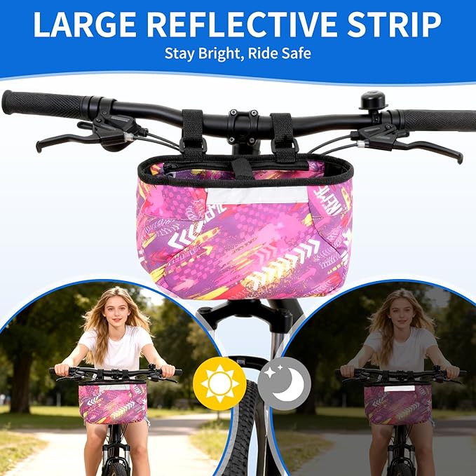 Kids Bike Handlebar Bag, Waterproof Bicycle Bags for Handlebars with Reflective Safety Straps, Multifunctional Cycling Front Pouch, Bike Crossbar Tool Storage Bag forBoys, Girls