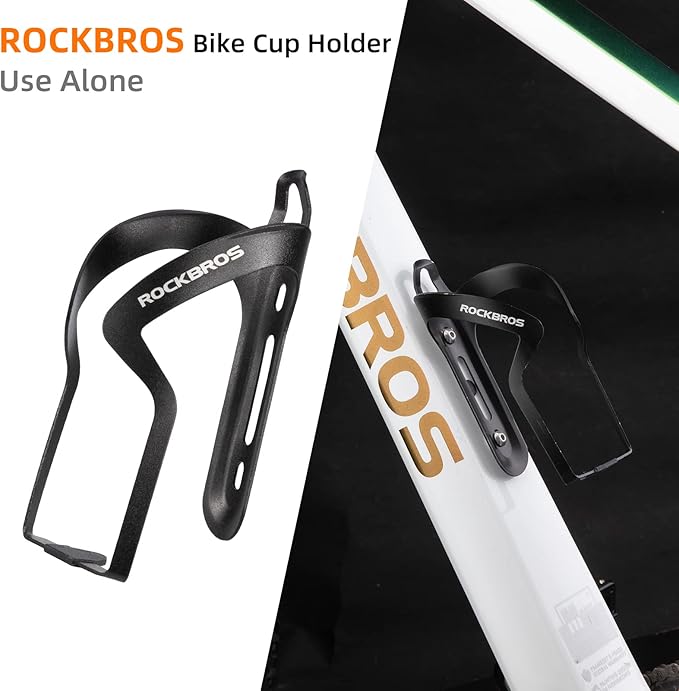 ROCKBROS Bike Cup Holder,2-in-1 Bicycle Bottle Bracket Aluminum Alloy Water Bottle Cages,Universal Rotation Cup Drink Holders for Bike Handlebars,Motorcycle,MTB,Boat,Walker,Wheelchair,Stroller，Black