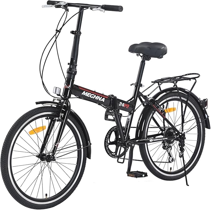 24" Folding Bikes for Adults 7 Speed City Commuting Folding Bicycle with Steel Frame/Front and Rear are V Brakes Compact Folding Bike for Adults Men and Wome No Assembly Required