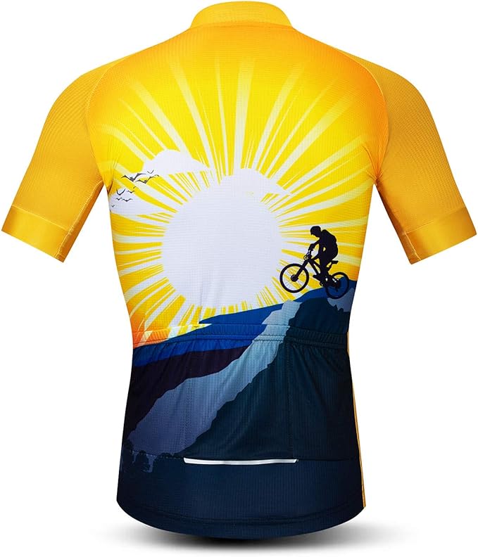 Men Cycling Jersey Skull Bike Short Sleeve Tops Quick-Dry Reflective 3-Pockets S-3XL