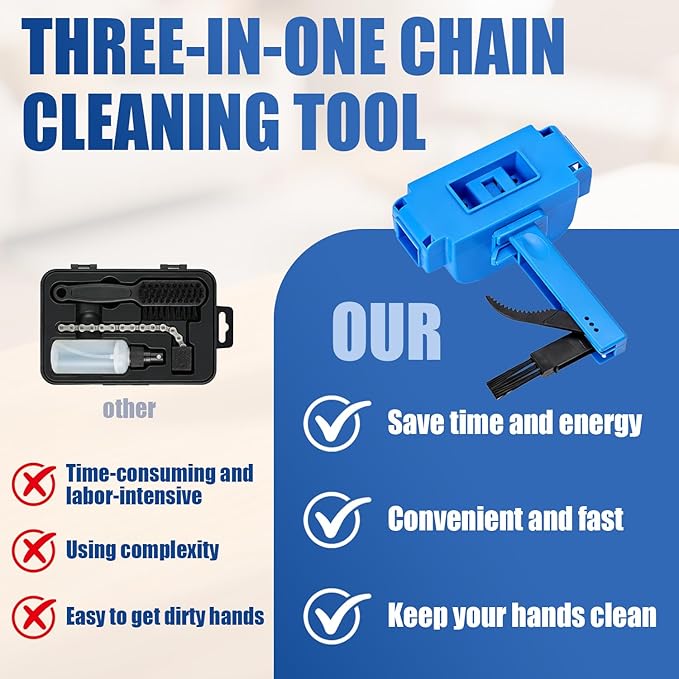 Nohumem] 5-in-1 Bike Chain Cleaner & Emergency Repair Tool Kit - Professional Bicycle Chain Scrubber, Gear Brushes, & 16-in-1 Multi-Tool - Complete Maintenance Set for Road, MTB, & E-Bikes(blue)