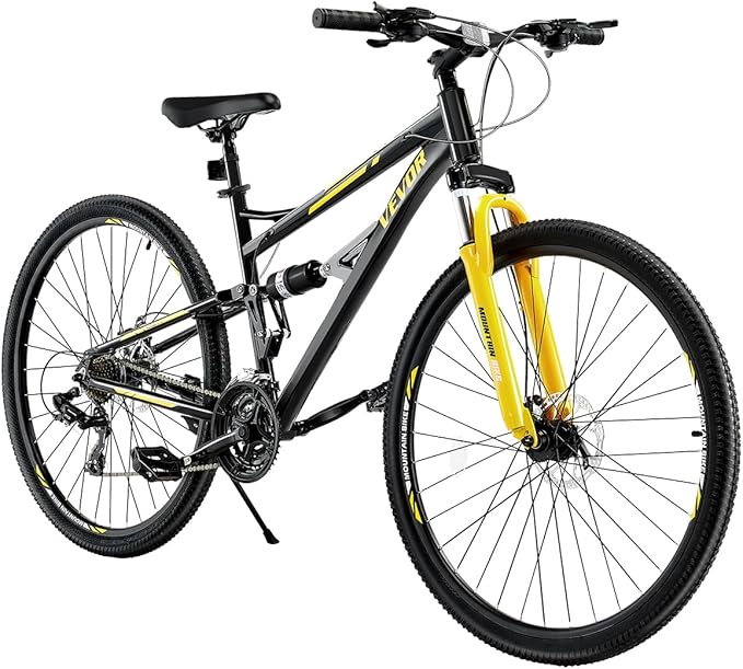 VEVOR Mountain Bike for Men/Women, 20"/26"/29" Sizes, 7/21/24 Speed Twist Shifting, Front or Dual Suspension, Dual Disc Brakes, Comfort Saddle, Sleek Colors
