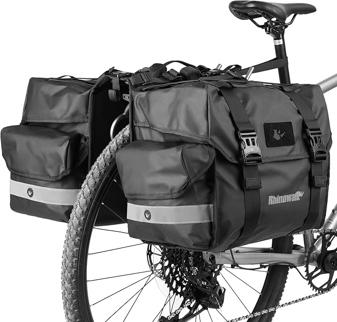 Rhinowalk Bike Pannier Bag 40L Double Pannier Bags Saddle Bags Carrying Handle With Reflective Trim Professional Cycling Accessories-Black