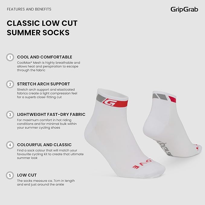 GripGrab Classic Low Cut Summer Cycling Socks Single & Multipack Short Coolmax Bicycle Socks for Spinning Indoor Biking