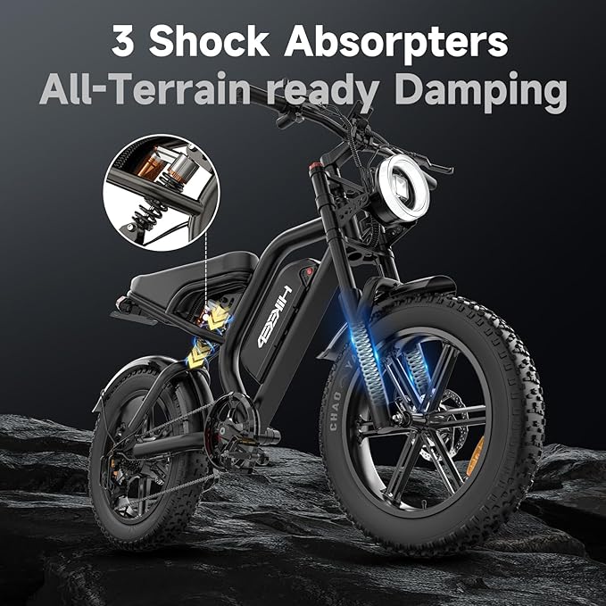 Electric Dirt Bike for Adults, 1500W-3000W Peak Ebike, 16"/20" Fat Tire All-Terrain E-Bike, Dual Suspension Off-Road Racing Machine for Camping & RV Travel, 48V/52V, UL 2849 Certified