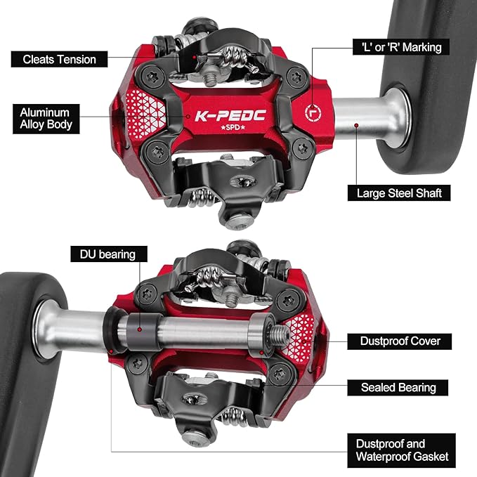 Compatible Clipless MTB Mountain Bike Pedal Dual Sided Lightweight Aluminum 9/16″ Platform Bicycle Pedals with Cleats for Road