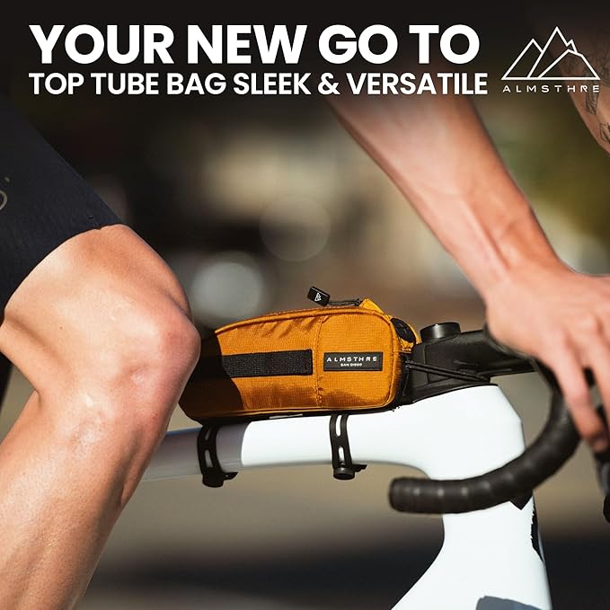 ALMSTHRE Top Tube Bag 8'' x 2'' x 3'' | Waterproof, Secure & Stable – Universal Bike Storage with Versatile Mounting – Fits Essentials | Adventure-Ready Cycling Gear