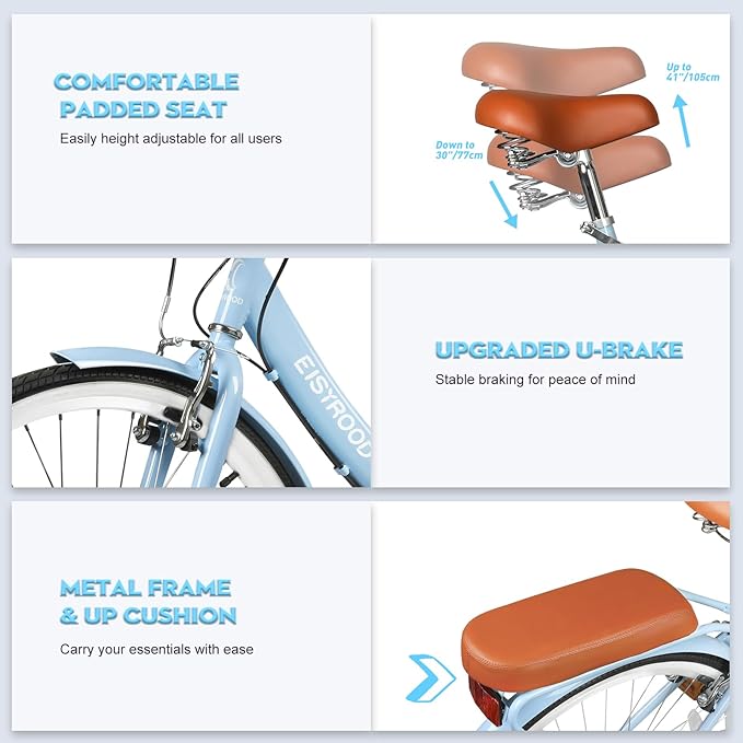26 Inch Folding Beach Cruiser Bike for Women, 7-Speed Ladies Bike with Basket & Rack, Perfect for City Commuting's Bicycle, Ideal for Women and Adults