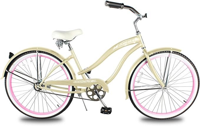 MICARGI 24/26 Inch Adult Cruiser Bicycle Hybrid Bike 1/7 Speeds Commuter Bike for Women, Men, Seniors,Step-Through or Step-Over Bike Steel Frame Multi Colors Style
