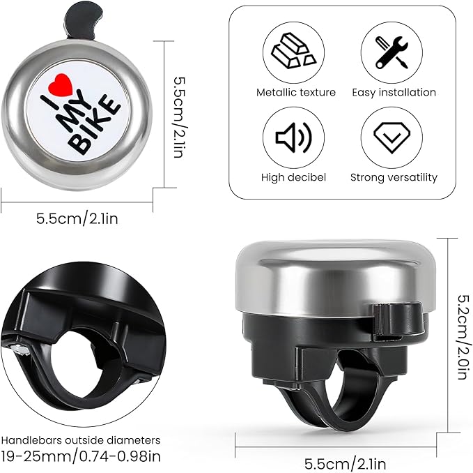 Bike Bell, Classic Nostalgic Bell, Loud Sound, Bicycle Accessories, Kids Bike Bell and Balance Car Bell, Adult Bicycle Bell,Black,and Silver...
