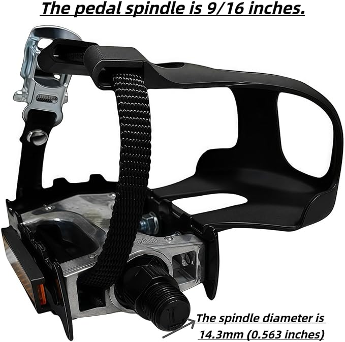 YBEKI Pro-Grade Spin Bike Pedals with Toe Clips & 4D Adjustable Straps - 9/16" Alloy Spindle for Mountain Road Bikes/Peloton/Schwinn/Sunny Bikes | 500lb Load Capacity + 12-Month Warranty