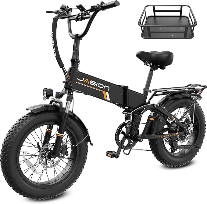 Jasion X Hunter/PRO Electric Bike for Adults,1800W/1400W Peak 20''Fat Tire Foldable Ebike,Folding E Bike Up to 80/70 Miles Range,720/624WH Removable Battery,30 MPH E Bike,Certified by UL2849