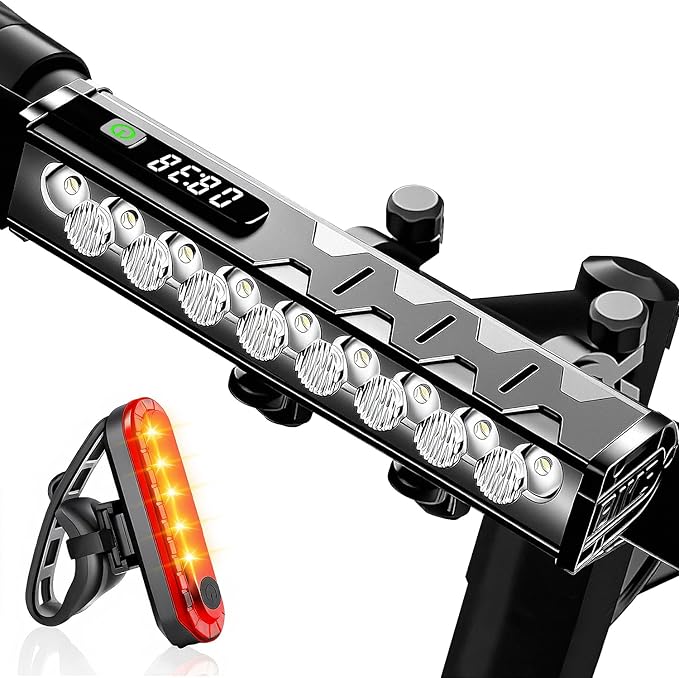 VASTFIRE 17 LED Bike Lights, Super Bright Bicycle Light for Night Riding, USB Rechargeable Bike Headlight and Taillight, Waterproof Wide Beam Bike Front Light with Digital Power Display