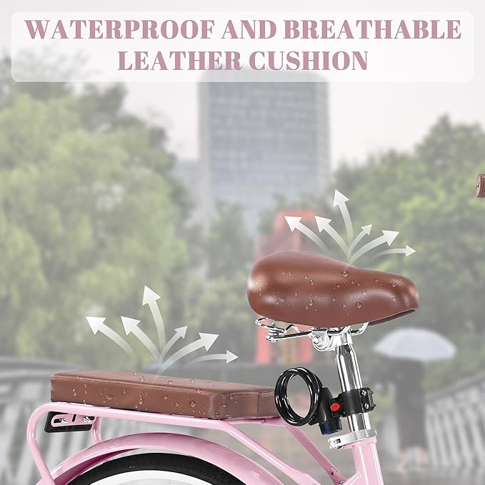 24/26 Inch Foldable Beach Cruiser Bike for Women, 7 Speed Folding Bikes for Adults, Womens City Bike with Basket & Adjustable Seat, Step Through Commute Bikes for Women Adults
