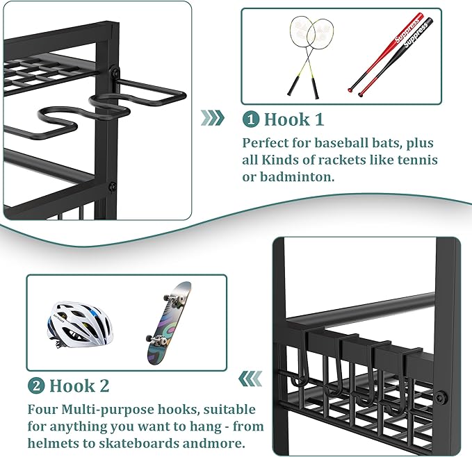 GIOTORENT Bike Rack Garage, 4-Bicycle Stand with 3-Tier Storage Rack, Adjustable Bike Storage for Mountain, Road, Commuter & Fat Tire Bikes, Garage Organizer with Hooks for Sports Gear