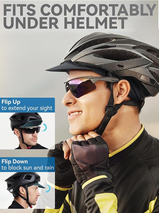 Hikenture Cycling Cap,Cooling Skull Cap Bike Hat with Sun Visor, Summer Breathable Helmet Liner Biking Cap for Men Women