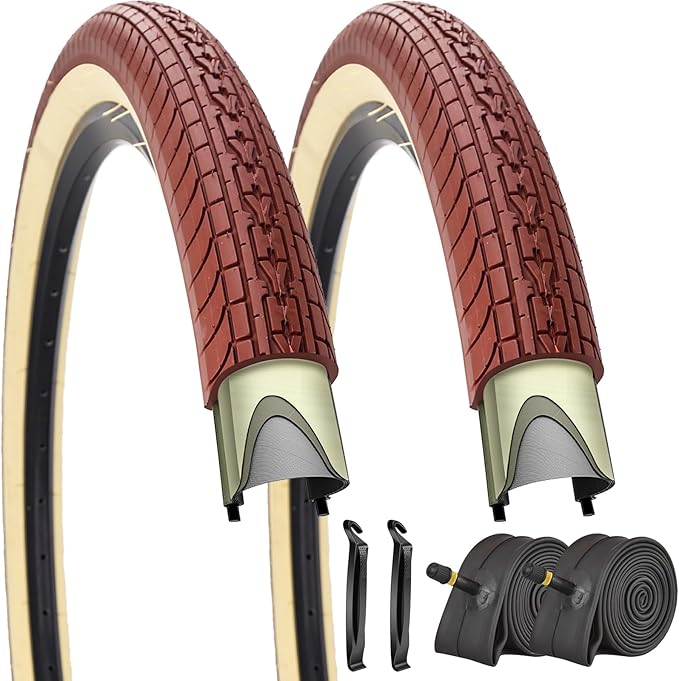 SIMEIQI 26x2.35 20x2.35 Inch Cruiser Beach Bike Tire Black White Wall or Brown Cream Wall Folding Replacement Bicycle Tire for Hybrid City Commuter Trail