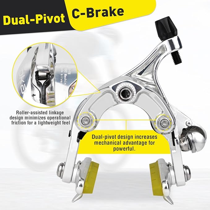 Dual Pivot C Brakes, Forged Aluminum Alloy Front and Rear Caliper Set, Road Bike Rim Brakes Compatible with 700c, Fits 19-26mm Rims, Max 30mm Tire Width, 2 Colors