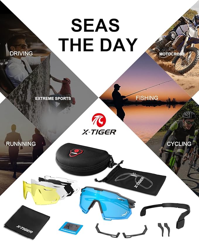 X-TIGER Polarized Cycling Glasses with 5 Interchangeable Lenses,MTB Biking Baseball Running Sports Sunglasses for Men Women