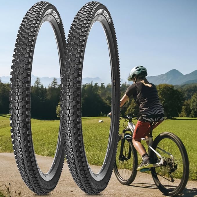SIMEIQI 2 Pack 24/26/27.5x1.95 26x2.1 29x2.125 Inch Anti-Puncture Tires for Mountain Bike and Tubes Folding Replacement Bicycle Tyres for Hybrid Trails Commuter City Road