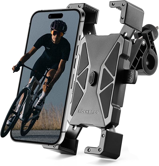 ROCKBROS Bike Phone Mount Holder,Motorcycle Phone Mount Phone Holder for Bike Motorcycle E-Bike Cell Phone Clamp for iPhone 16 15 Pro Max/ 14/13, Galaxy S10 and More 4.5-7.2"