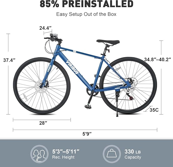 VIRIBUS Hybrid Bikes, 28 inch Mens Hybrid Bicycle 7 Speed with Lightweight Aluminum Frame & Disc Brakes, 700C Retro Vintage Adult Bike for Tall Men & City Commuters, 85% Pre-Assembled