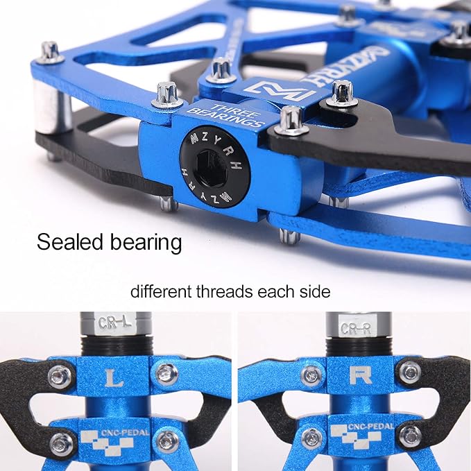 MZYRH Mountain Bike Pedals, Ultra Strong Colorful CNC Machined 9/16" Cycling Sealed 3 Bearing Pedals