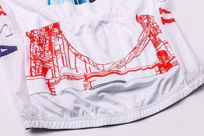 Cycling Jersey Short Sleeve USA Style Bike Tops with Pocket Reflective Stripe