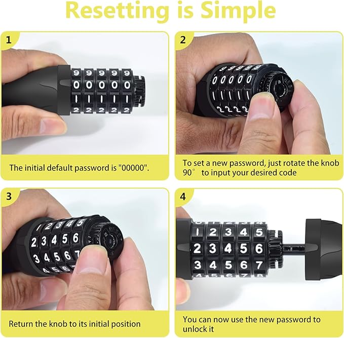 Bike Chain Lock 3.2Ft Long High Security Heavy Duty Anti Theft, 5 Digit Combination Resettable Keyless Bicycle Lock for Bike/Electric Scooter/Ebike/Motorcycle(Lemon Yellow)