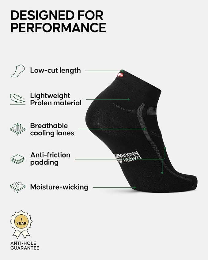 DANISH ENDURANCE Cycling Socks, Ankle Length, Breathable, Cushioned, Biking Socks for Men & Women, 3 Pack