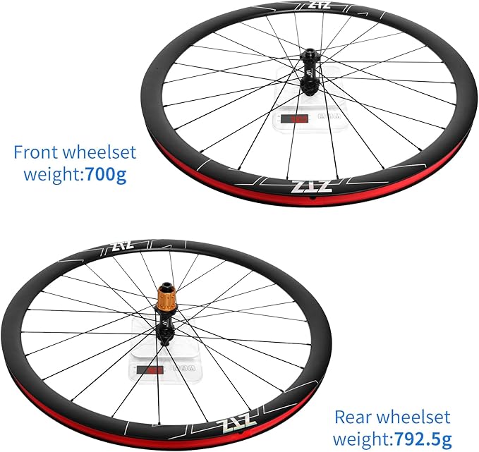 ZTZ 700C Carbon Road Bike Wheelset, Ultralight 37/46mm Disc Brake Bike Wheels,Front & Rear 24H High-Strength 700c Clincher Rims, Compatible with 8-11 Speed Cassettes