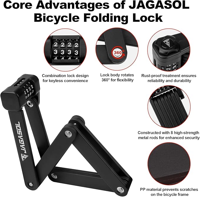 Compact Folding Bike Lock Compact Lightweight High Security Anti-Theft Bicycle Lock 43.31in with Combination Lock for Bikes or Scooters