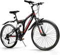 24 Inch Mountain Bike for Men & Women, 21-Speed Full Suspension MTB, High-Carbon Steel Frame, Quick Release Front Wheel, Dual Fenders, Easy Assembly, Trail & Commuter Bicycle