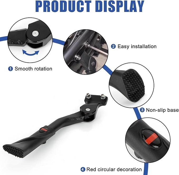 Bike Kickstand 24"-29", PSLER Adjustable Non-Slip Electric Bike Kickstand Kick Stand for Ebike Mountain Bike Adult Bikes with 2 Holes(40mm)
